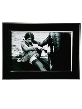 Vintage beautiful Women sexy working on car fem antique old framed print Pin Up